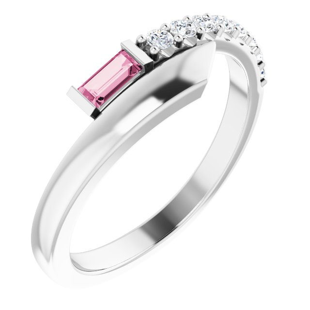 Sterling Silver Natural Pink Sapphire & 1/6 CTW Natural Diamond Bypass Ring